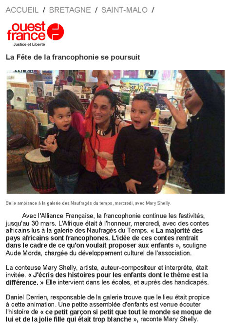 Artcle de Ouest-France : Mary Shelly... La Fête de la francophonie continue...